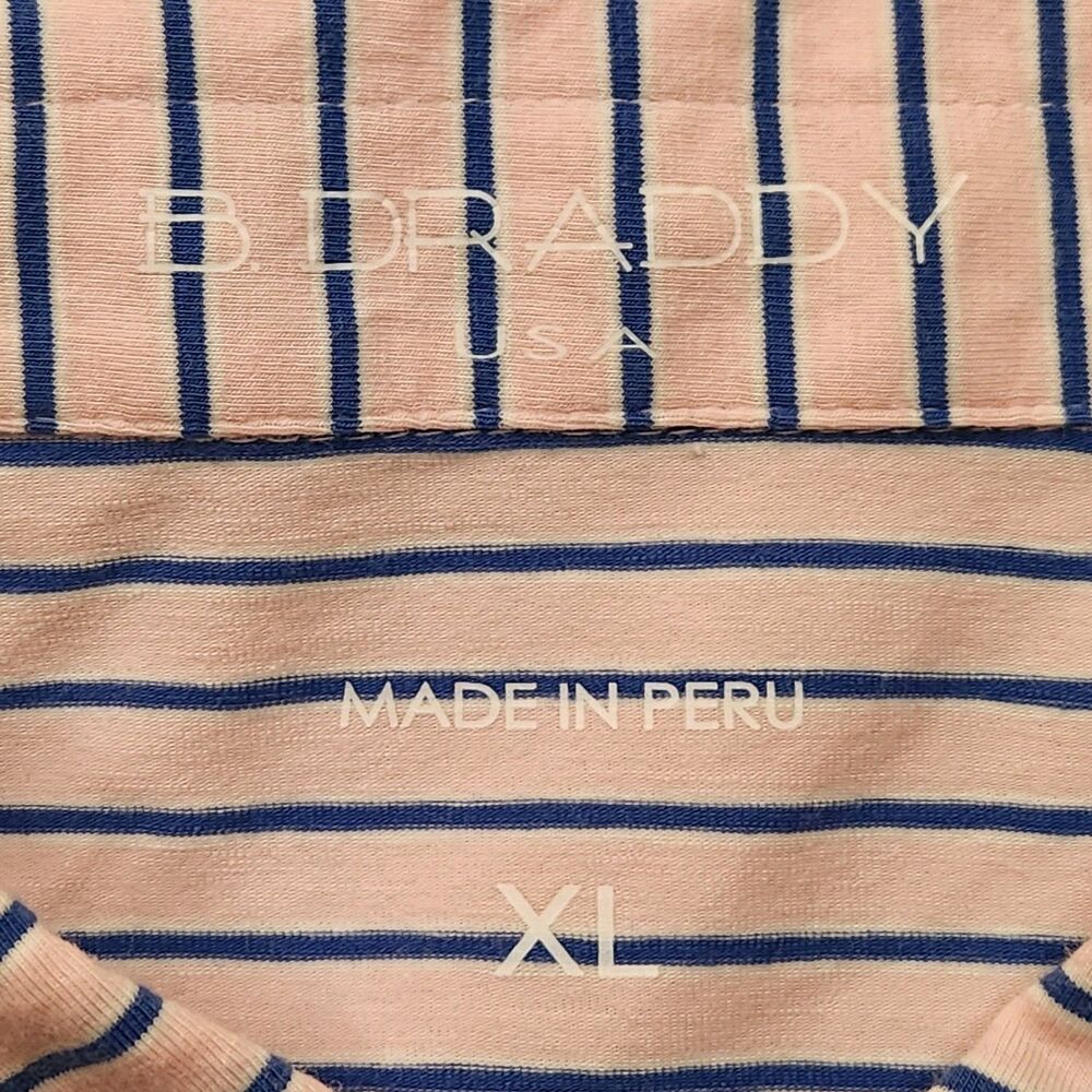 B. Draddy Polo Shirt Men's XL Pink Blue Striped Short Sleeve Golf Pima Cotton - Picture 2 of 5
